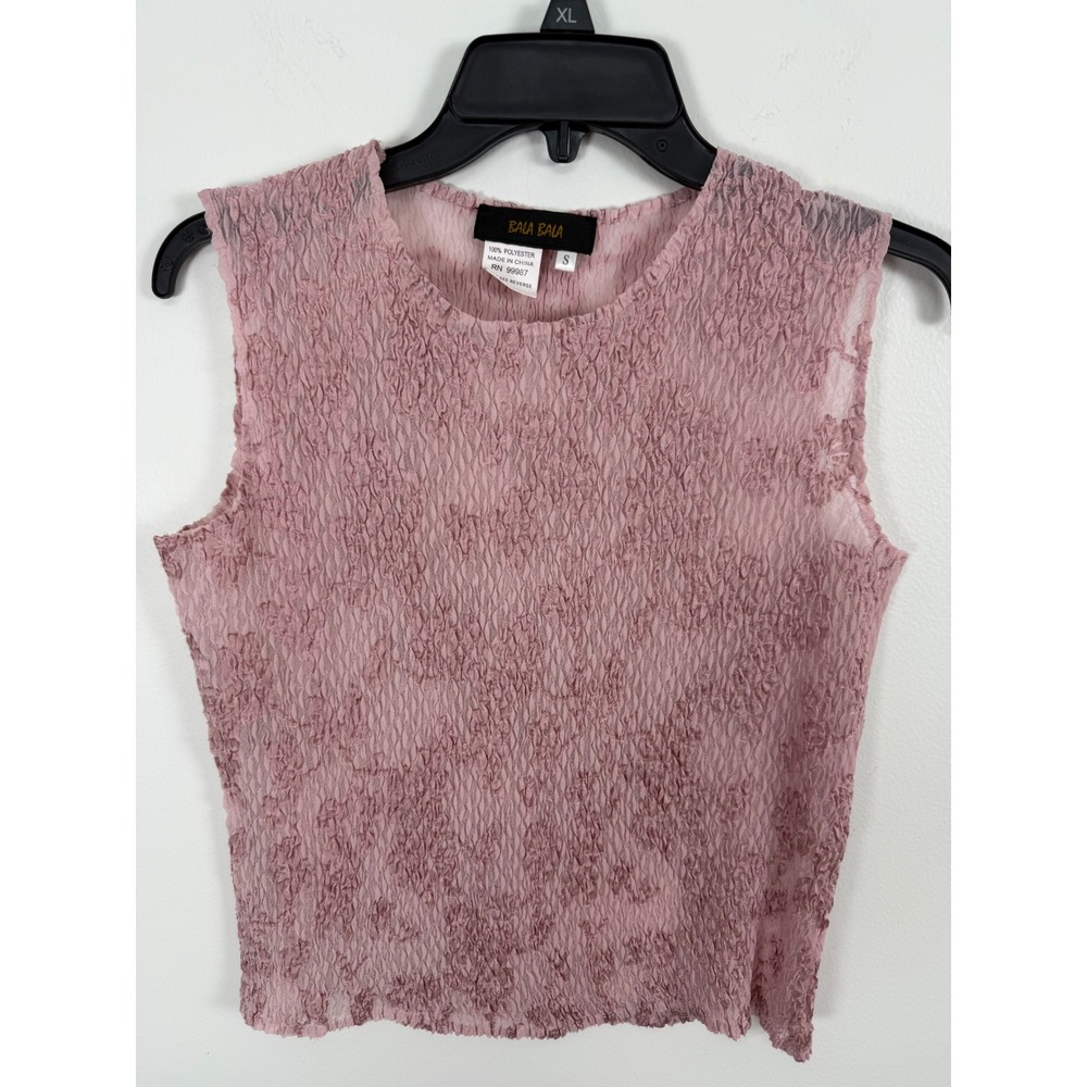 Bala Bala Pink Popcorn Crinkle Sleeveless Top Women Small Y2K Texture smock Tank
